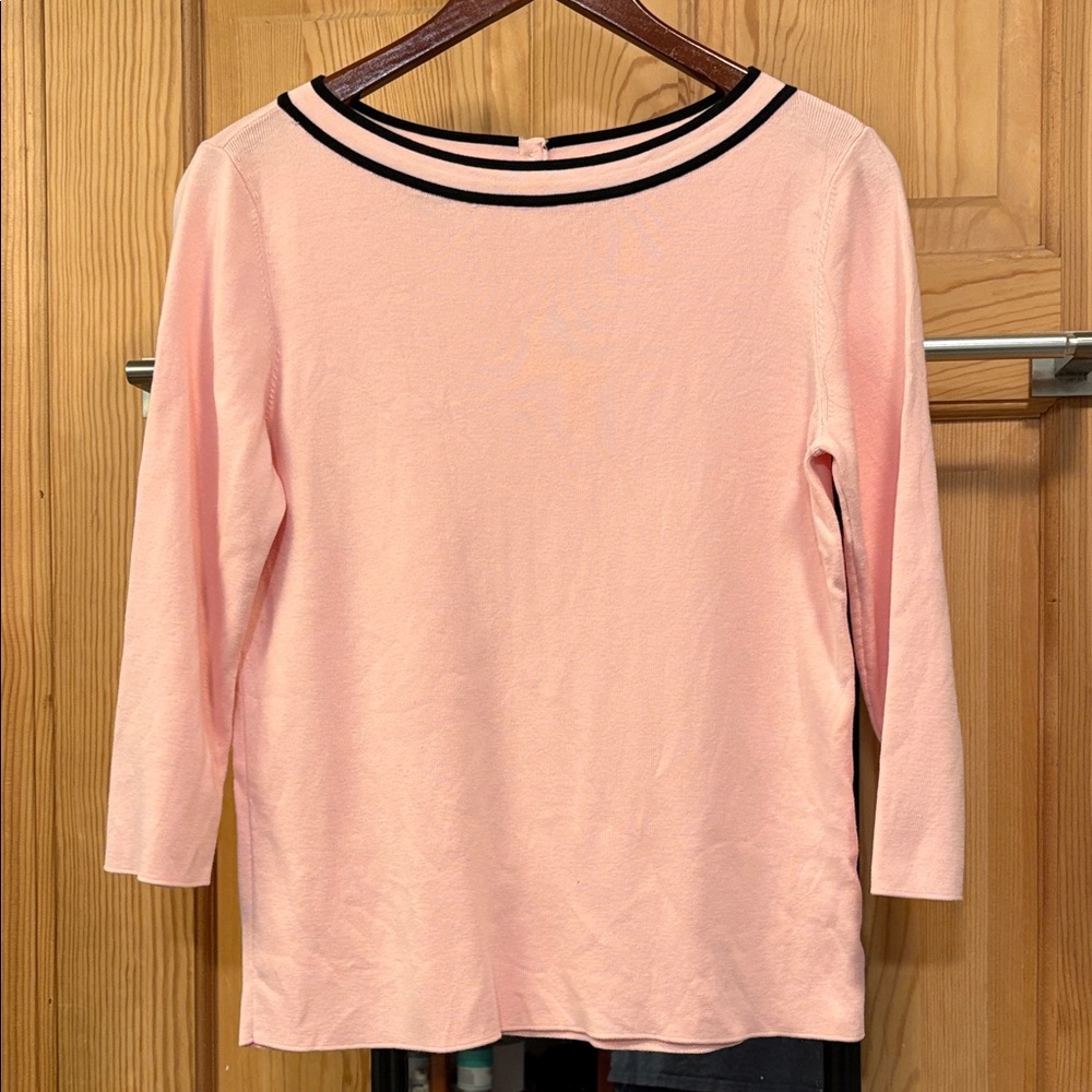 Talbots Light Pink 3/4 Sleeve Boatneck Top With Black Trim Sz L